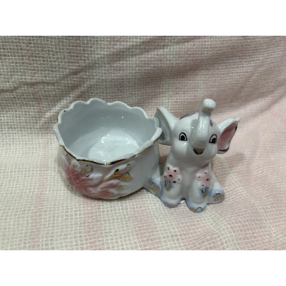 Porcelain Elephant Trinket Dish / Mini